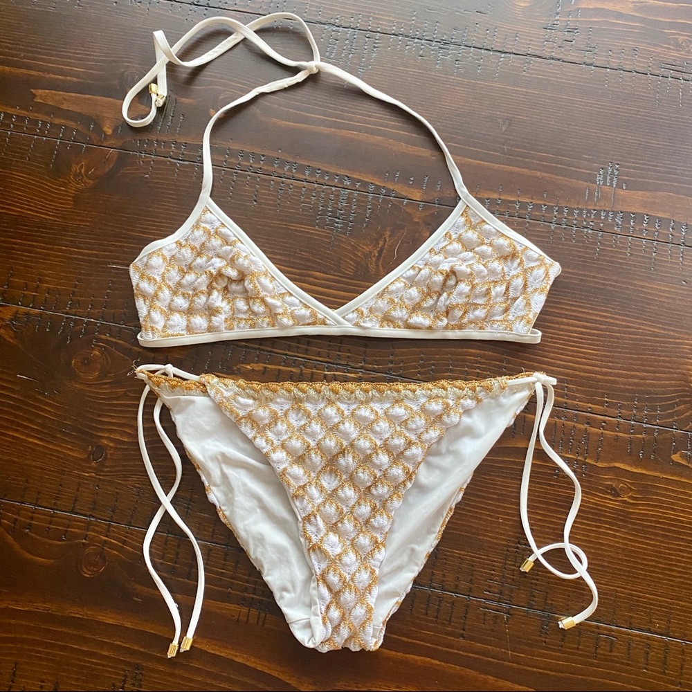 RARE Missoni Mare gold & white knit bikini set S